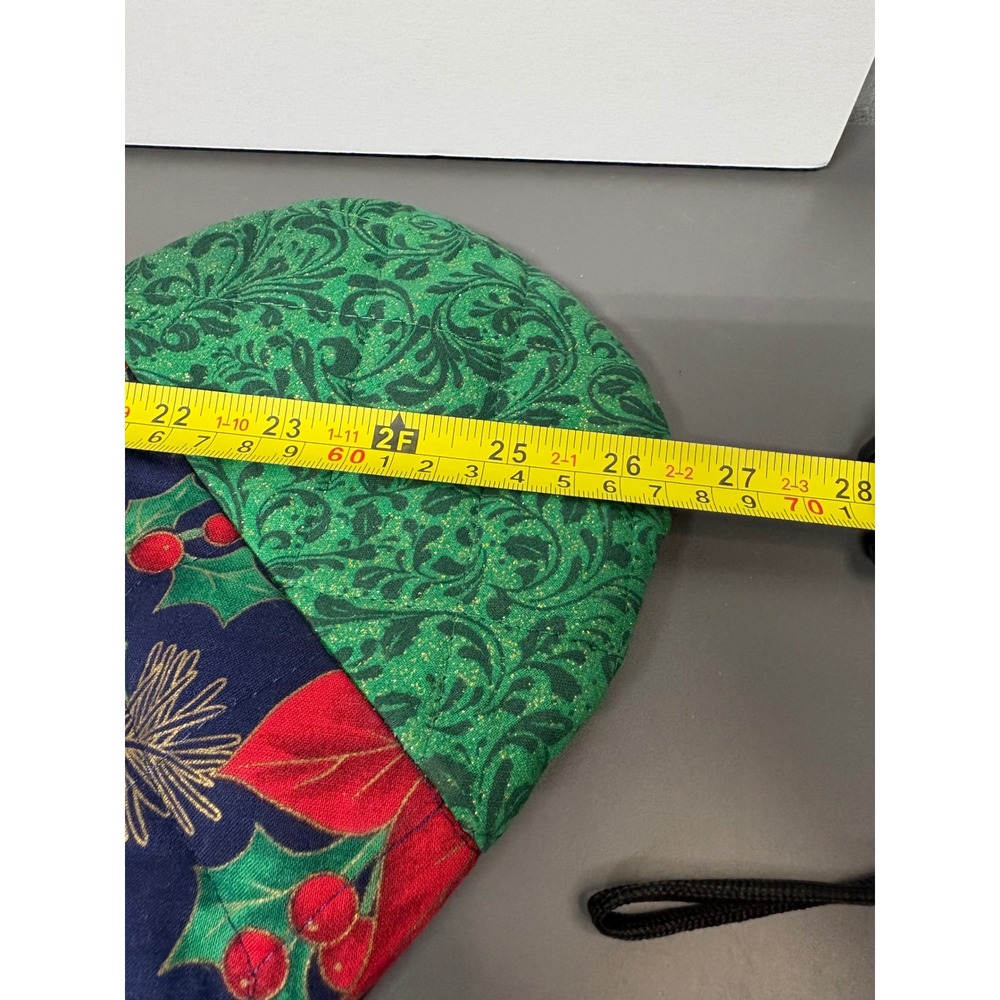 Vintage Quilted Christmas Stocking Poinsettia Floral Gold Fringe Green Cuff 26in - Picture 6 of 8